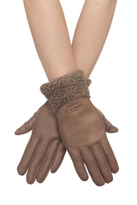 Faux Leather & Shearling Trim Gloves