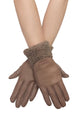 Faux Leather & Shearling Trim Gloves