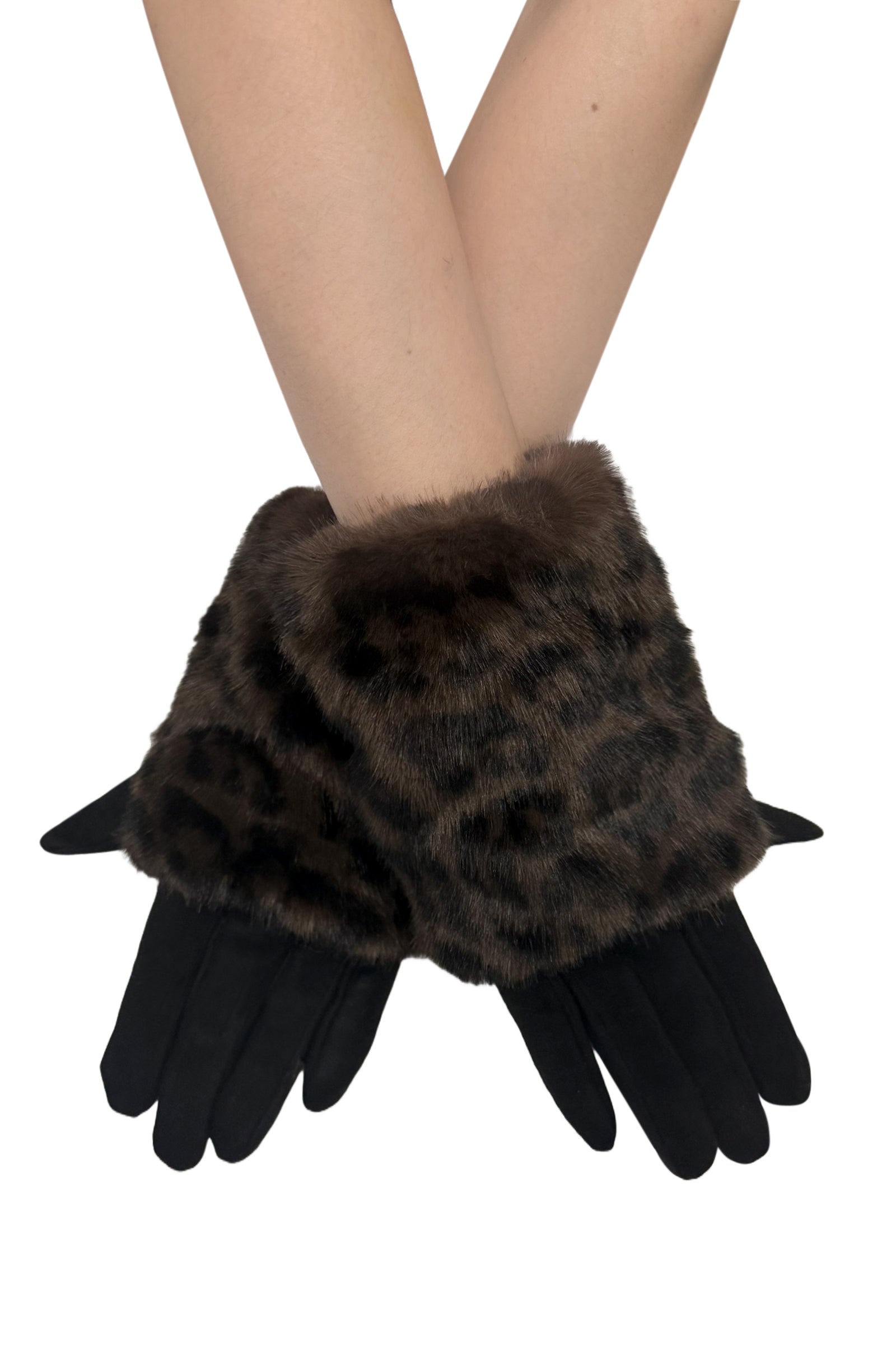 fluffy handschuh Luxe Faux Fur & Suede Leopard Print Gloves– Fashion Scarf World