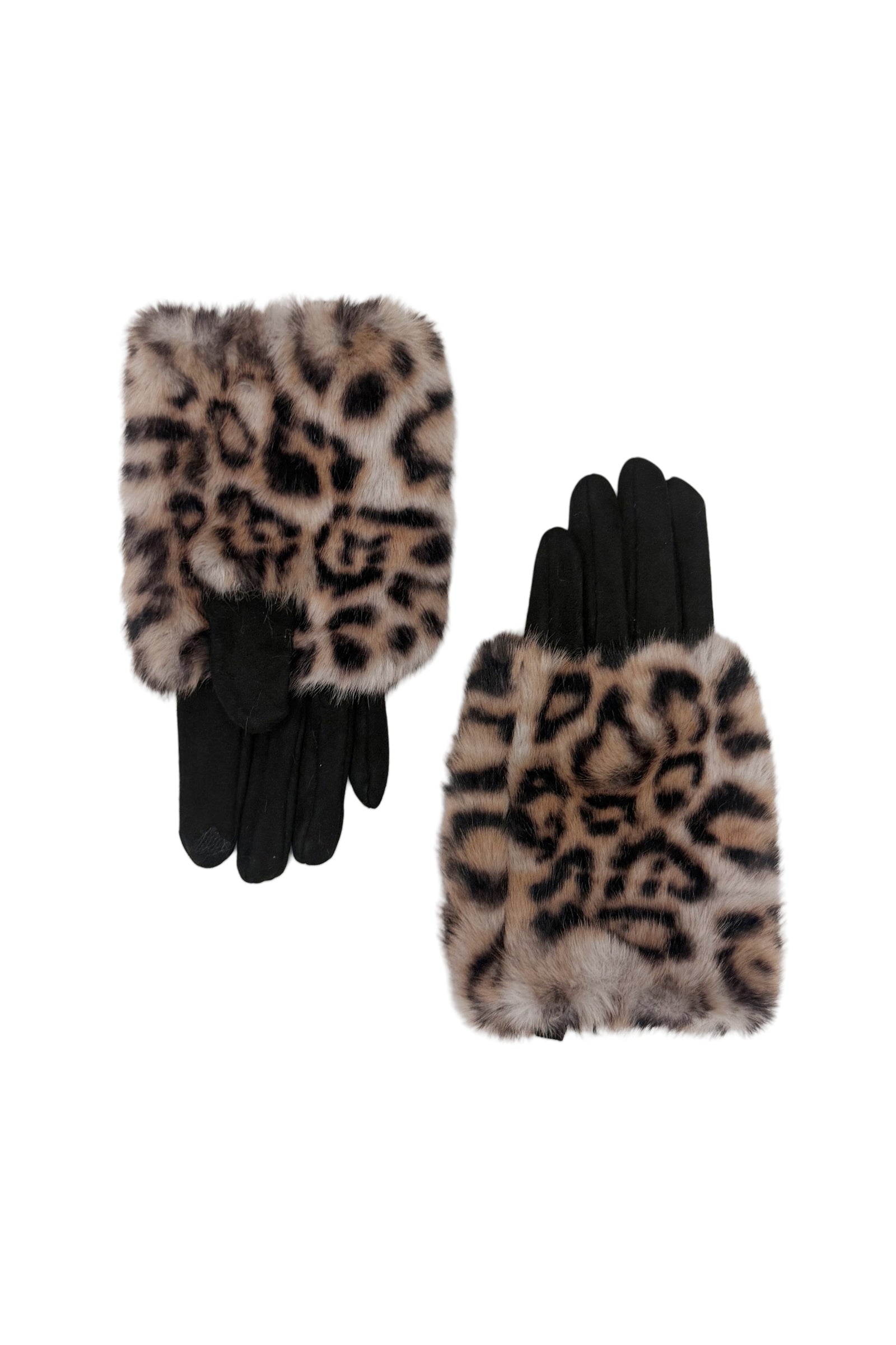 fluffy handschuh Luxe Faux Fur & Suede Leopard Print Gloves– Fashion Scarf World