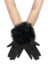Faux Suede Plain Gloves with Faux Fur Trim
