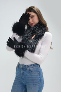 Faux Suede Plain Gloves with Faux Fur Trim