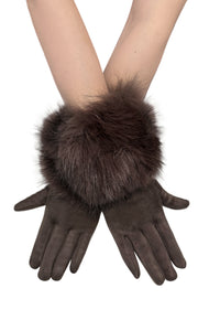 Faux Suede Plain Gloves with Faux Fur Trim