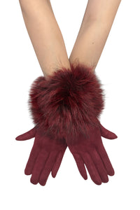 Faux Suede Plain Gloves with Faux Fur Trim