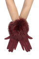 Faux Suede Plain Gloves with Faux Fur Trim