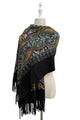 Intricate Paisley Panel Embroidered Wool Tassel Scarf