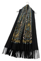 Intricate Paisley Panel Embroidered Wool Tassel Scarf