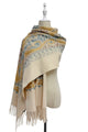 Intricate Paisley Panel Embroidered Wool Tassel Scarf