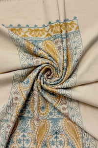 Intricate Paisley Panel Embroidered Wool Tassel Scarf