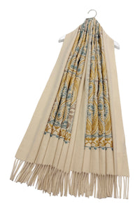 Intricate Paisley Panel Embroidered Wool Tassel Scarf