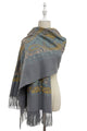 Intricate Paisley Panel Embroidered Wool Tassel Scarf