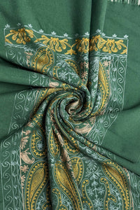 Intricate Paisley Panel Embroidered Wool Tassel Scarf