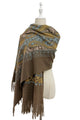 Intricate Paisley Panel Embroidered Wool Tassel Scarf