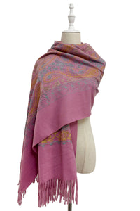 Intricate Paisley Panel Embroidered Wool Tassel Scarf