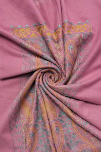 Intricate Paisley Panel Embroidered Wool Tassel Scarf