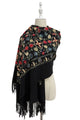 Tulip Print Embroidered Wool Tassel Scarf