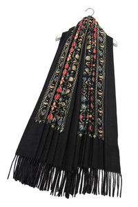 Tulip Print Embroidered Wool Tassel Scarf