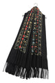 Tulip Print Embroidered Wool Tassel Scarf