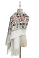Tulip Print Embroidered Wool Tassel Scarf