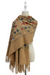 Tulip Print Embroidered Wool Tassel Scarf