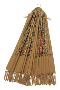 Tulip Print Embroidered Wool Tassel Scarf