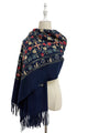 Tulip Print Embroidered Wool Tassel Scarf