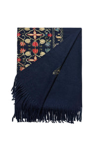 Tulip Print Embroidered Wool Tassel Scarf