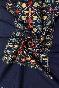 Tulip Print Embroidered Wool Tassel Scarf