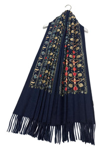 Tulip Print Embroidered Wool Tassel Scarf