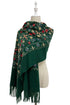Tulip Print Embroidered Wool Tassel Scarf