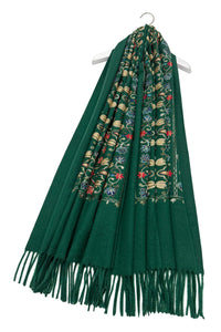 Tulip Print Embroidered Wool Tassel Scarf