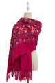Tulip Print Embroidered Wool Tassel Scarf