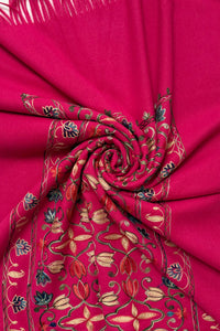 Tulip Print Embroidered Wool Tassel Scarf