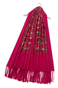 Tulip Print Embroidered Wool Tassel Scarf