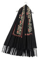 Rose Floral Panel Embroidered Wool Tassel Scarf