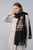 Rose Floral Panel Embroidered Wool Tassel Scarf