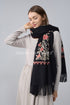 Rose Floral Panel Embroidered Wool Tassel Scarf