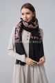 Rose Floral Panel Embroidered Wool Tassel Scarf