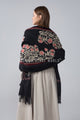 Rose Floral Panel Embroidered Wool Tassel Scarf