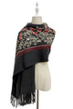 Rose Floral Panel Embroidered Wool Tassel Scarf