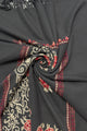 Rose Floral Panel Embroidered Wool Tassel Scarf