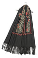 Rose Floral Panel Embroidered Wool Tassel Scarf