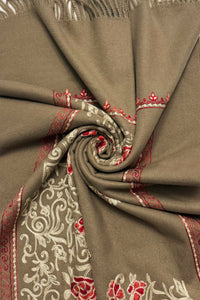 Rose Floral Panel Embroidered Wool Tassel Scarf