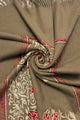 Rose Floral Panel Embroidered Wool Tassel Scarf