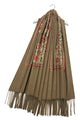 Rose Floral Panel Embroidered Wool Tassel Scarf