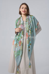 Enchanting Wildflower Print Square Tassel Scarf