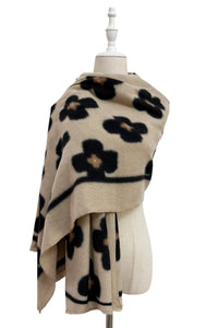 Chic Daisy Print Wool Frayed Scarf