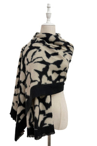 Abstract Floral Print Wool Frayed Scarf