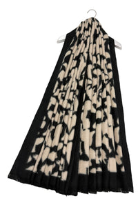Abstract Floral Print Wool Frayed Scarf