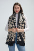 Abstract Floral Print Wool Frayed Scarf